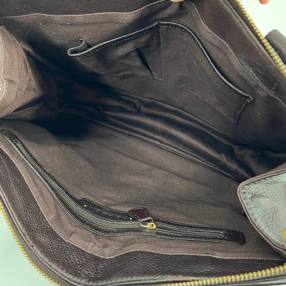 Nordstrom Halogen Satchel Shoulder Bag Womens Chocolate Brown Leather Large Zip - Picture 4 of 9